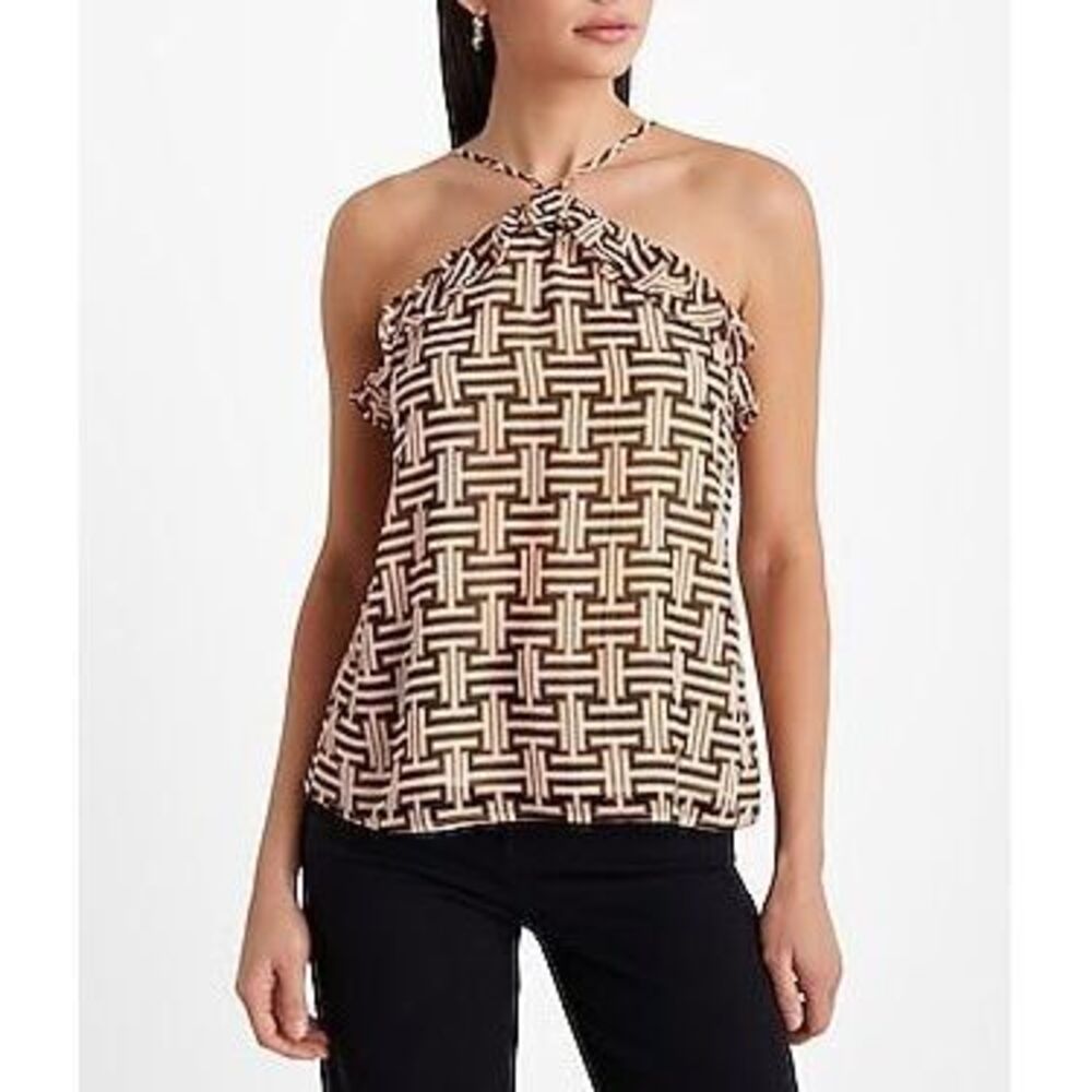 Printed Ruffle Halter Neck Tank
